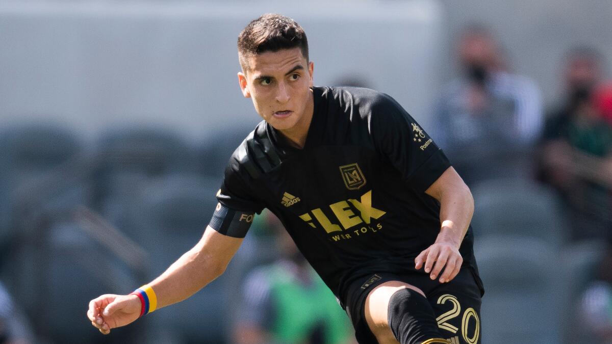 LAFC midfielder Eduard Atuesta during an MLS match against Austin FC in 2021.