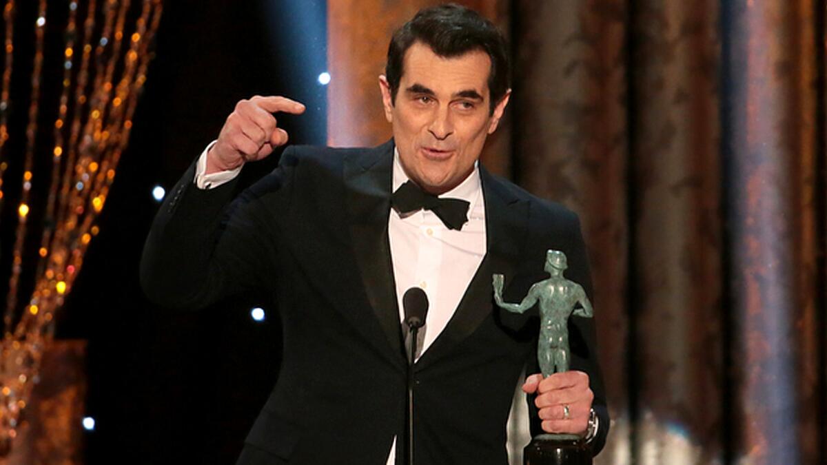 Ty Burrell gives his acceptance speech after winning a SAG award for outstanding male actor in a comedy series.