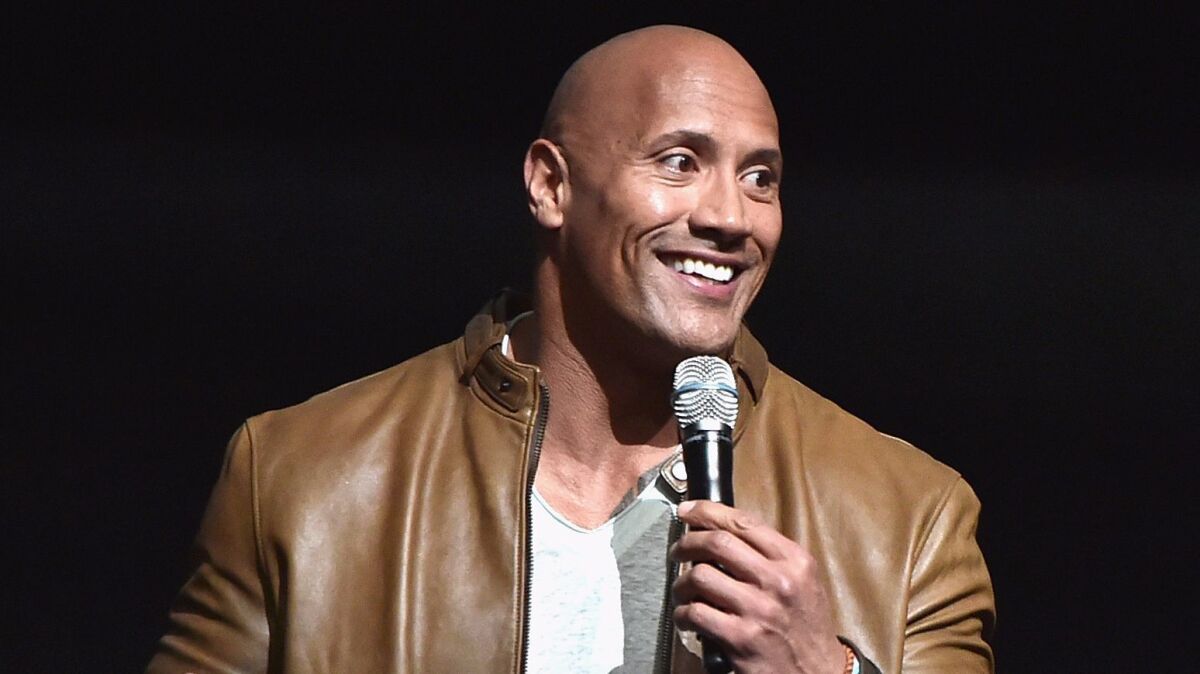 Actor Dwayne Johnson speaks onstage during the Sony Pictures presentation at CinemaCon 2017.