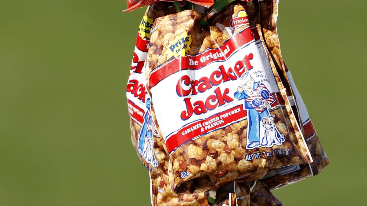 Cracker Jack is sold at a spring training baseball game in Peoria, Ariz., on March 3, 2010.