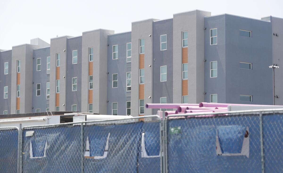 Orange Coast College's new student housing unit, "The Harbour," under construction in August.