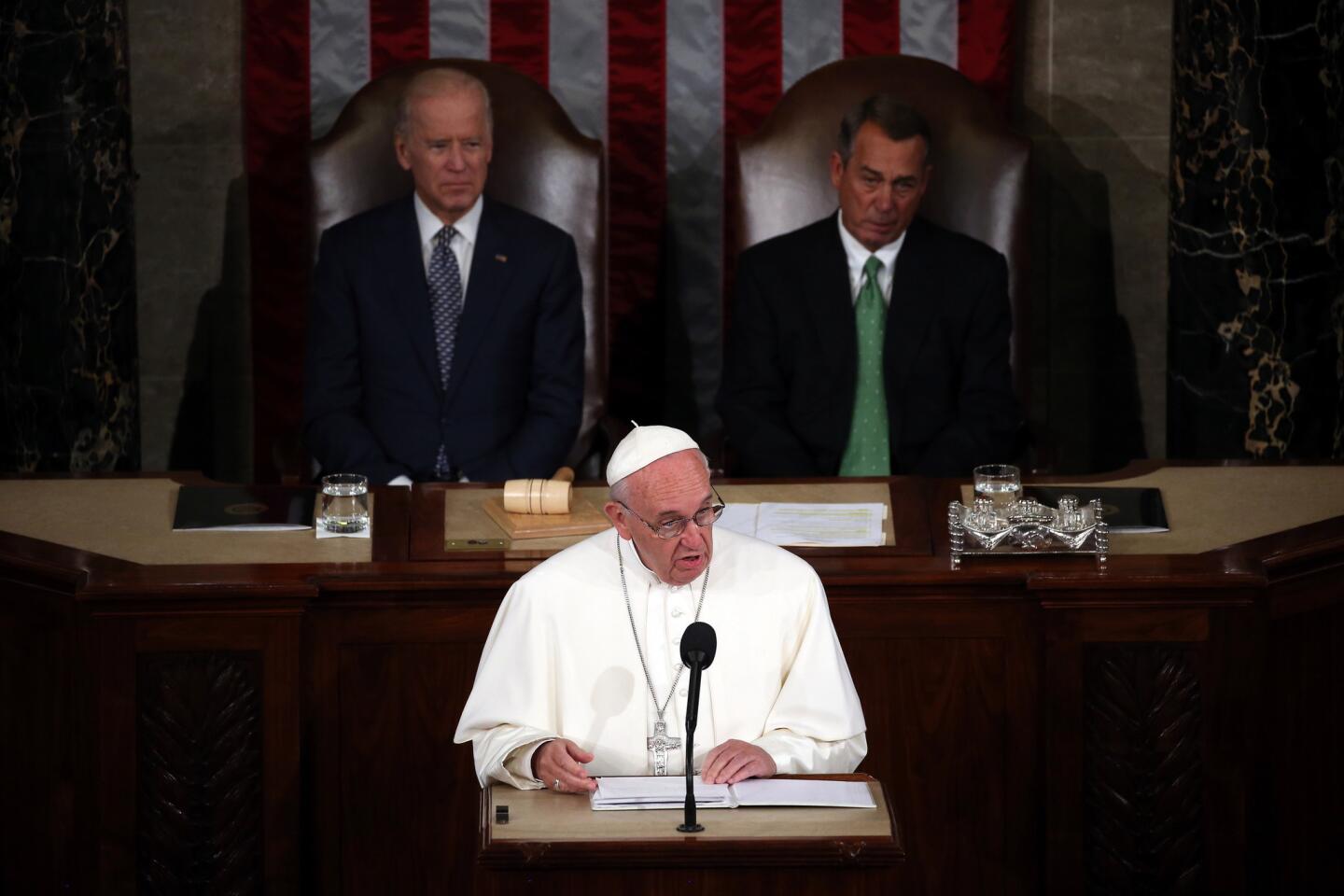 Pope Francis addresses a joint meeting of Congress in the House Chamber of the U.S. Capitol on Sept. 24, 2015.