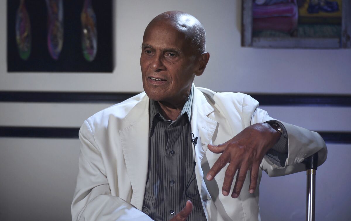 This image released by Peacock shows Harry Belafonte in a scene from the documentary "The Sit-In," about a week in 1968 when Belafonte filled in as host of "The Tonight Show." The film airs Friday. (Big Beach/Peacock via AP)