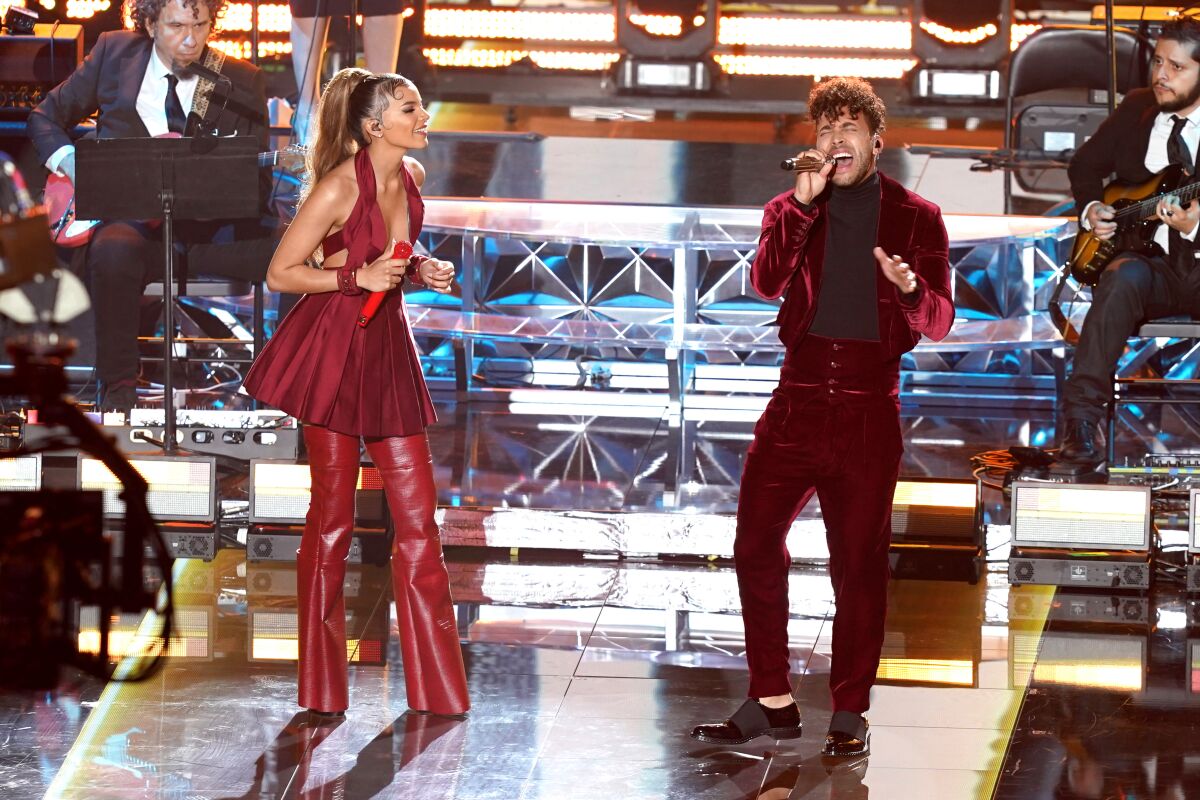 Leslie Grace and Prince Royce paid tribute to Juan Luis Guerra during the 2020 Latin Grammy Awards.