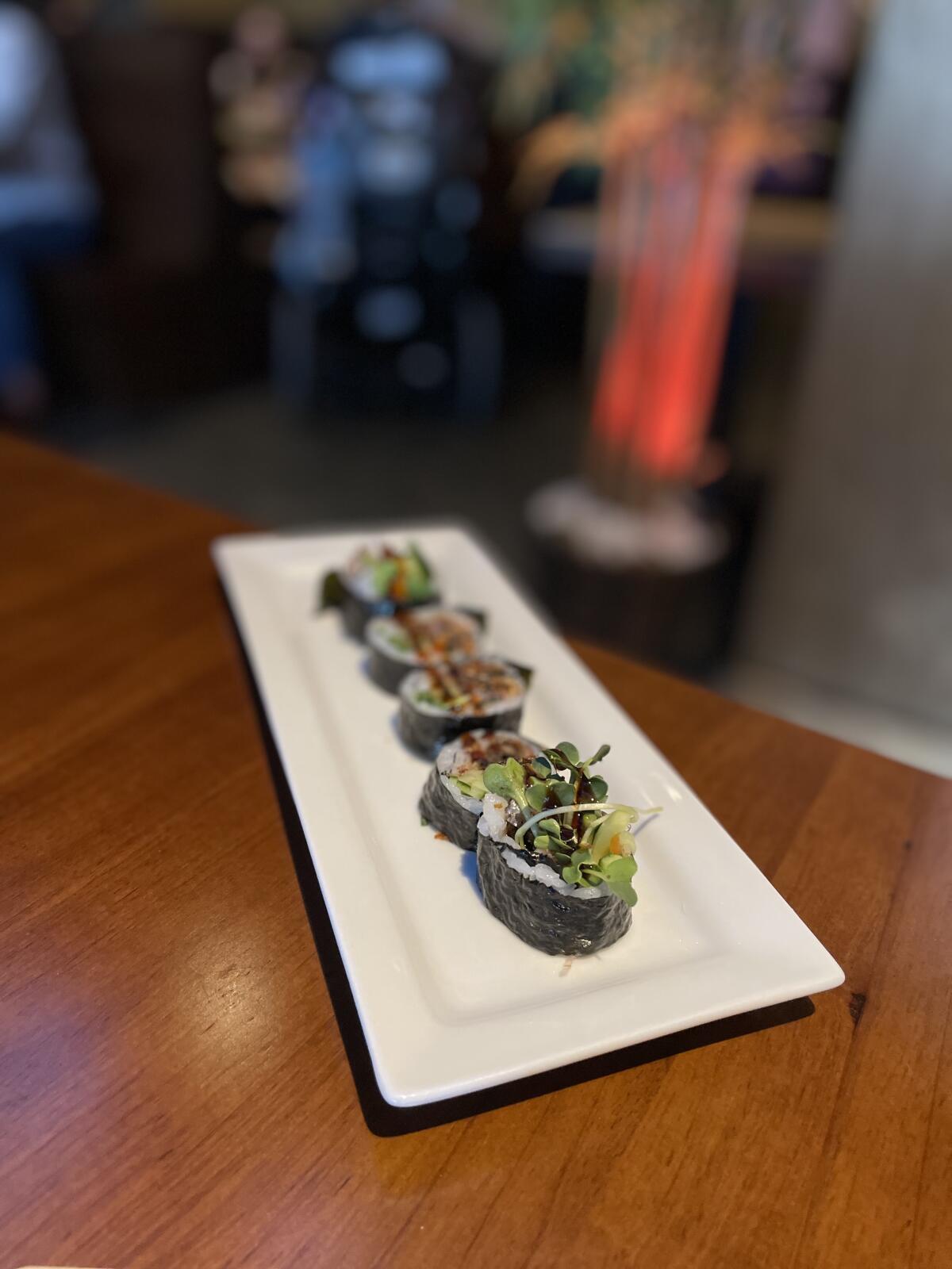 Salmon skin rolls at Eat's Sushi in Costa Mesa.