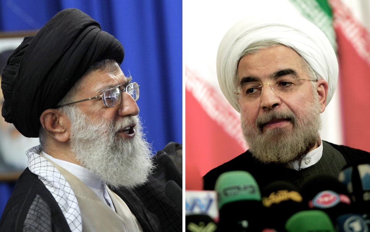 Iran's supreme leader Ayatollah Ali Khamenei, left, and Iran's president Hassan Rouhani.