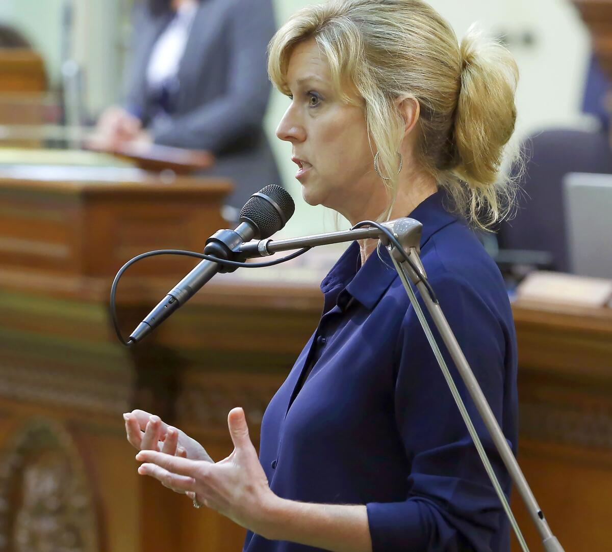 Assemblywoman Christy Smith (D-Santa Clarita) speaks during a session of the California Assembly last June in Sacramento.