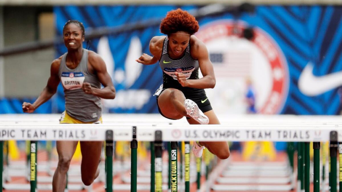 Brianna Rollins competes during the first round of the women's 100-meter hurdles on July 7.