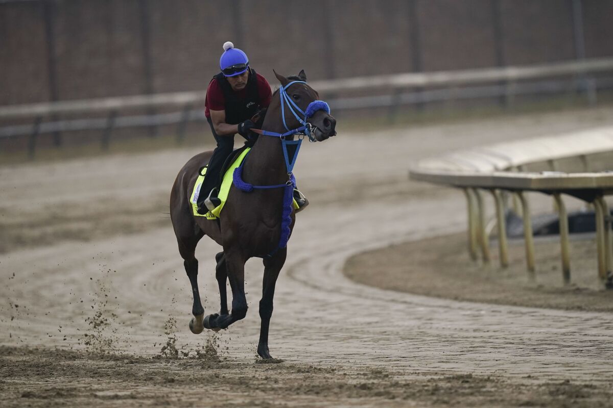 Kentucky Derby entrant Simplification works out at Churchill Downs on Friday.