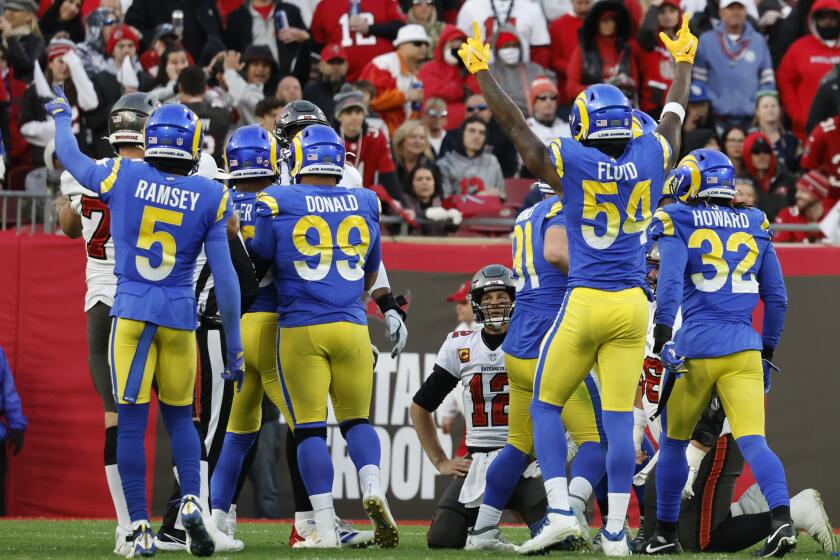 TAMPA BAY, FL- JANUARY 23, 2022: Los Angeles Rams celebrate after Los Angeles Rams outside linebacker.