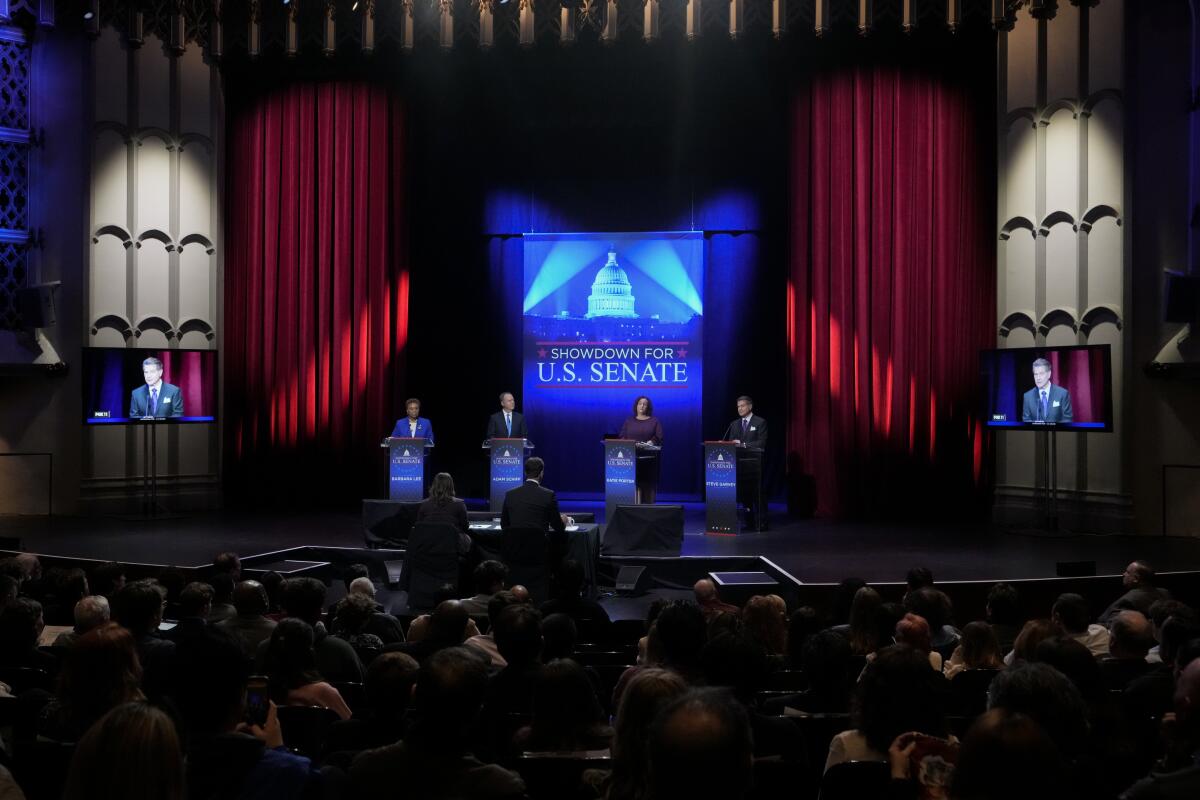Televised debate for candidates in the Senate race to succeed the late Dianne Feinstein.