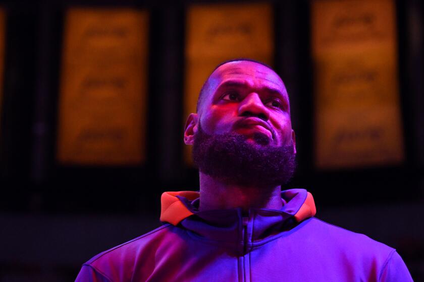 Los Angeles, California October 20, 2022-Lakers LeBron James before a game.