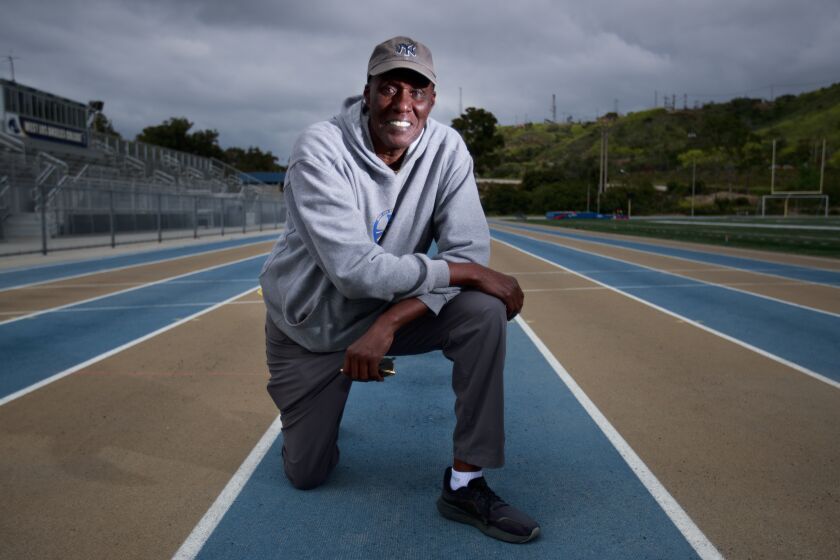 Track coach Bobby Kersee poses for a portrait.