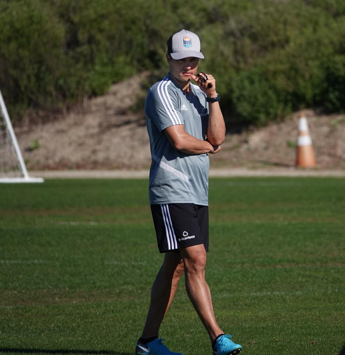 San Diego Loyal soccer team coach Landon Donovan looks on during a practice at the Chula Vista Elite Athlete Training Center on Jan. 28.  