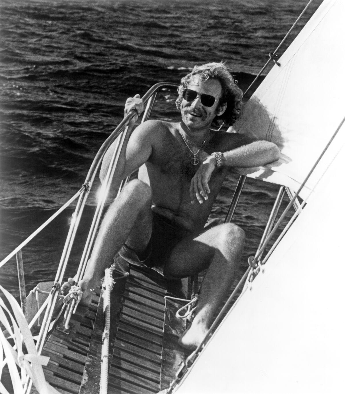 Jimmy Buffett on his sailboat.