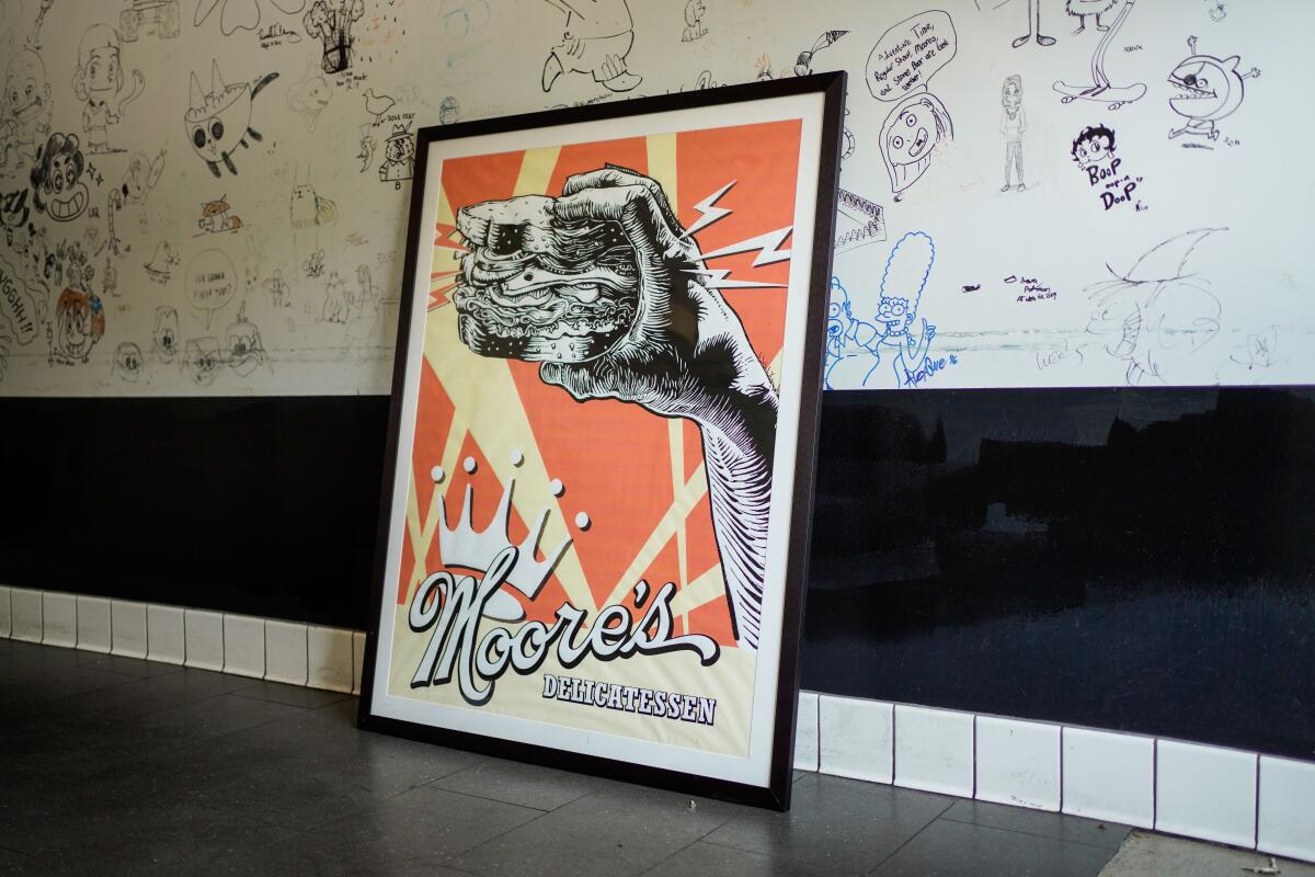 The walls of Moore's Delicatessen feature artwork by members of Hollywood's animation community.