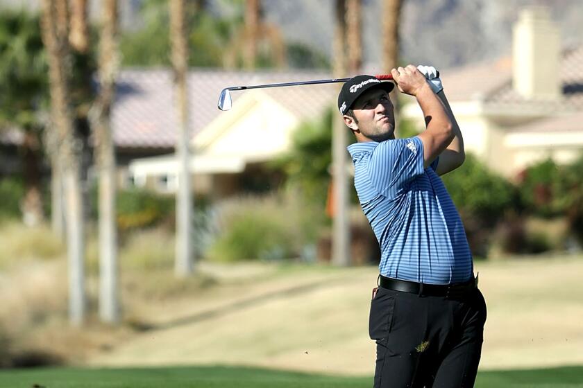 LA QUINTA, CA - JANUARY 17: John Rahm of Spain plays his second shot from the 14th fairway during practice for the CareerBuilder Challenge at the Jack Nicklaus Tournament Course at PGA West on January 17, 2018 in La Quinta, California. (Photo by Jeff Gross/Getty Images) ** OUTS - ELSENT, FPG, CM - OUTS * NM, PH, VA if sourced by CT, LA or MoD **