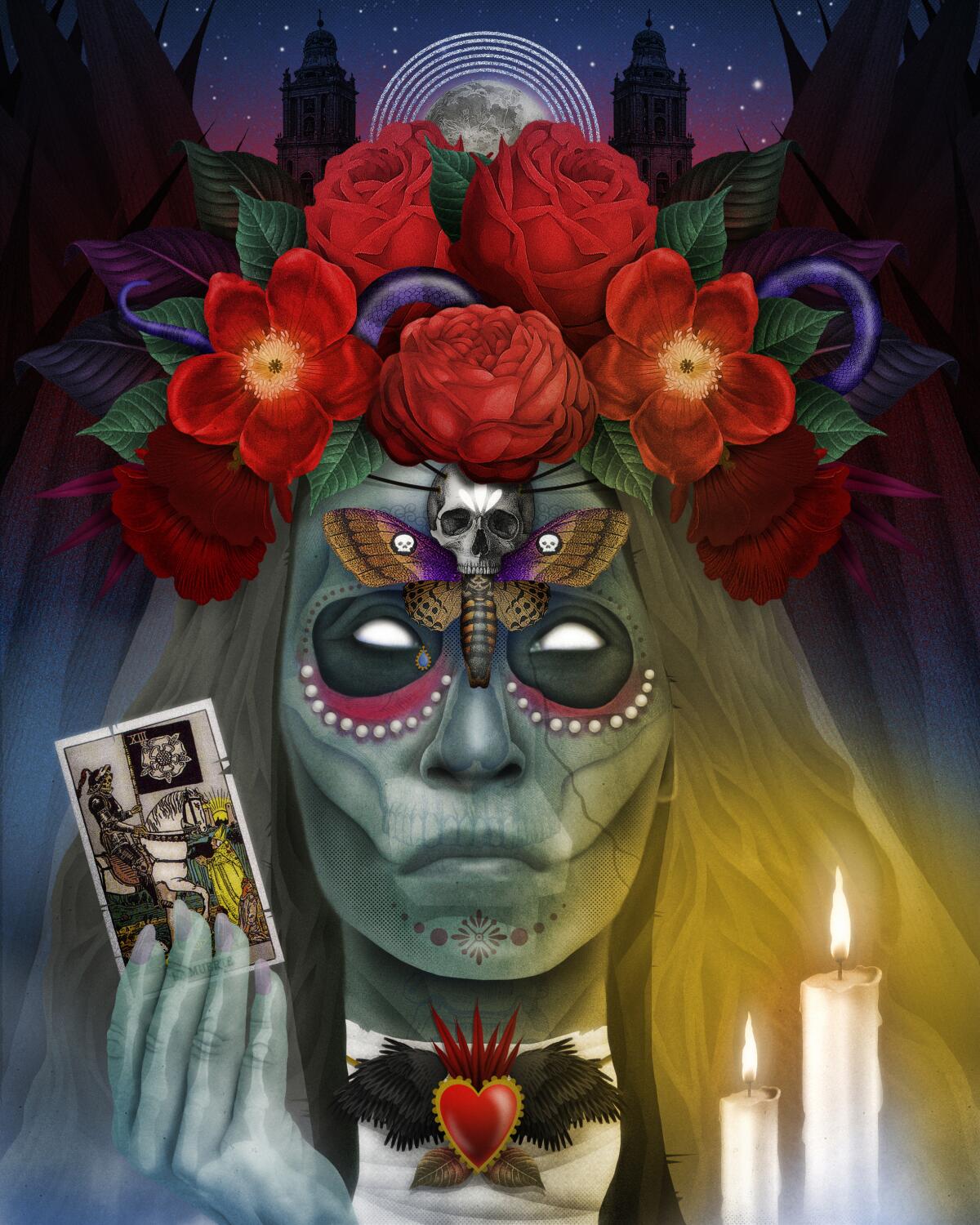 Illustration of La Llorona wearing a flower crown 