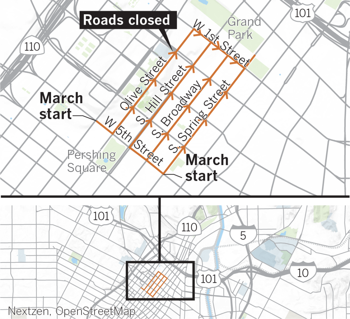 women's march road closures map