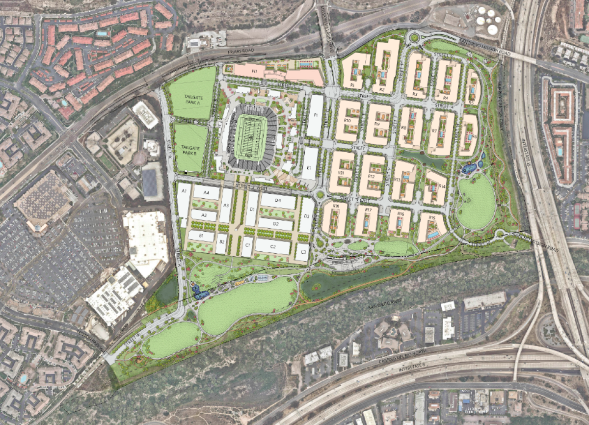 The next phase of SDSU Mission Valley includes park and recreation areas along south and east edges targeted to open in 2023.