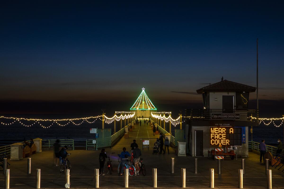 Visitors at the Pier in Manhattan Beach.