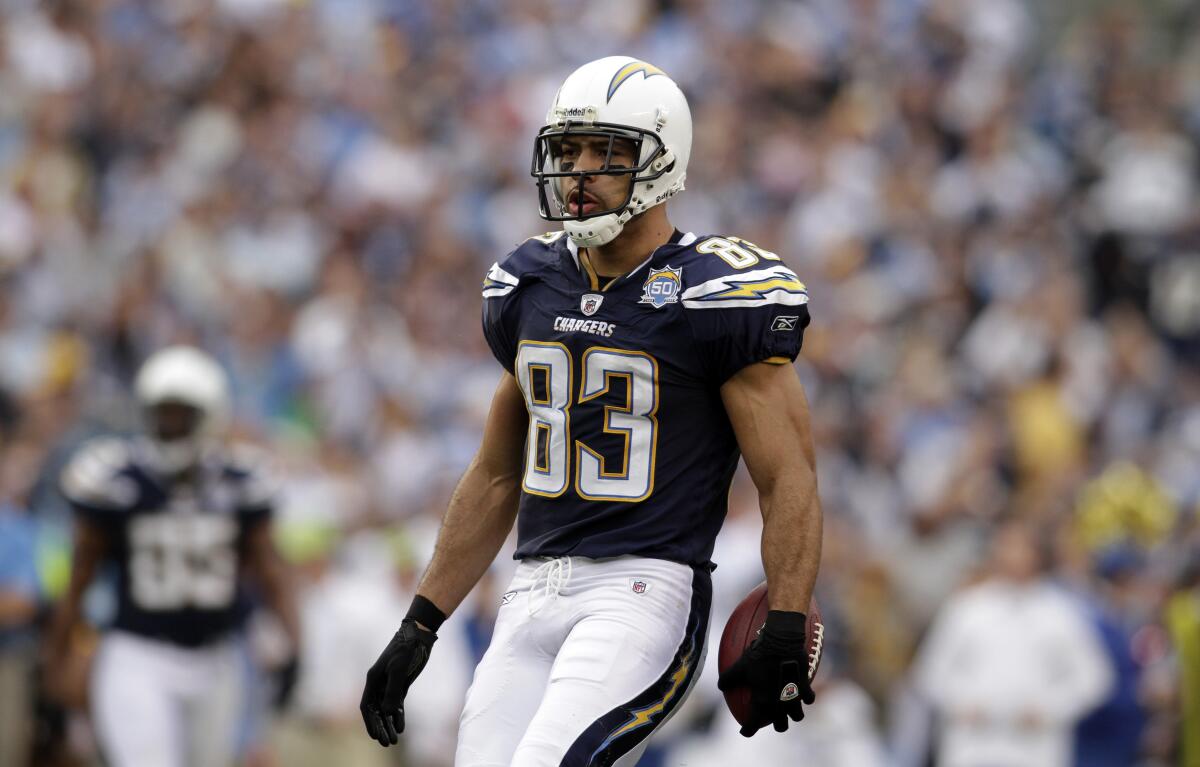 San Diego Chargers wide receiver Vincent Jackson looks on during a game.