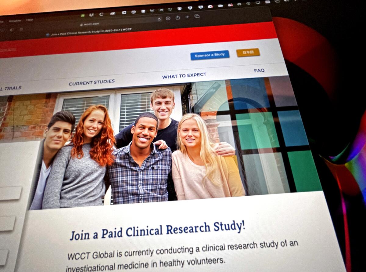 A website screenshot that says "Join a Paid Clinical Research Study"