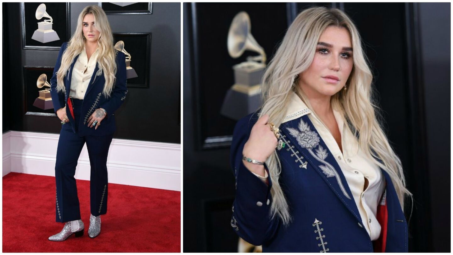 Kesha arrives for the 60th Grammy Awards on January 28, 2018, in New York.