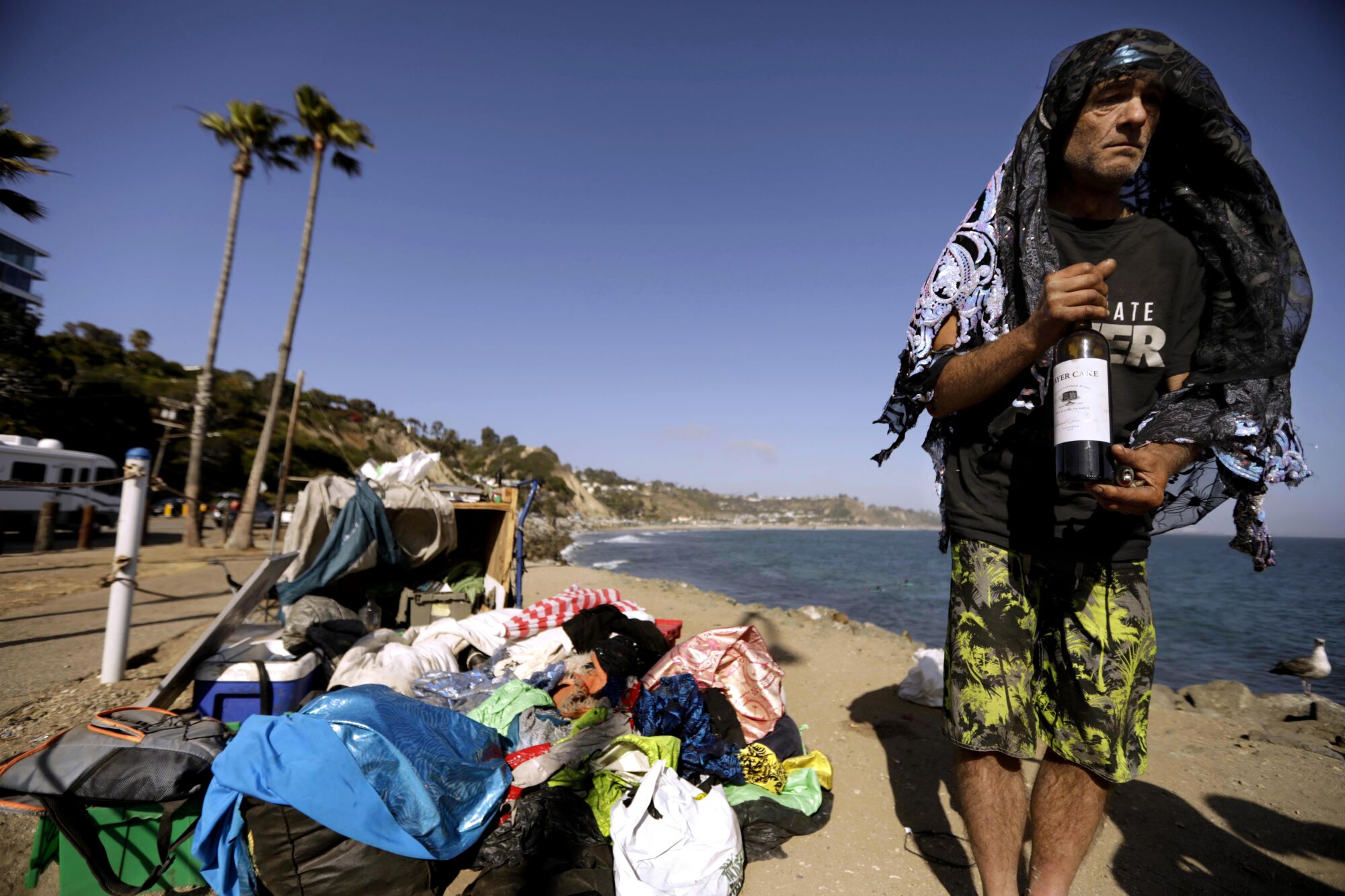 A homeless man in Pacific Palisades