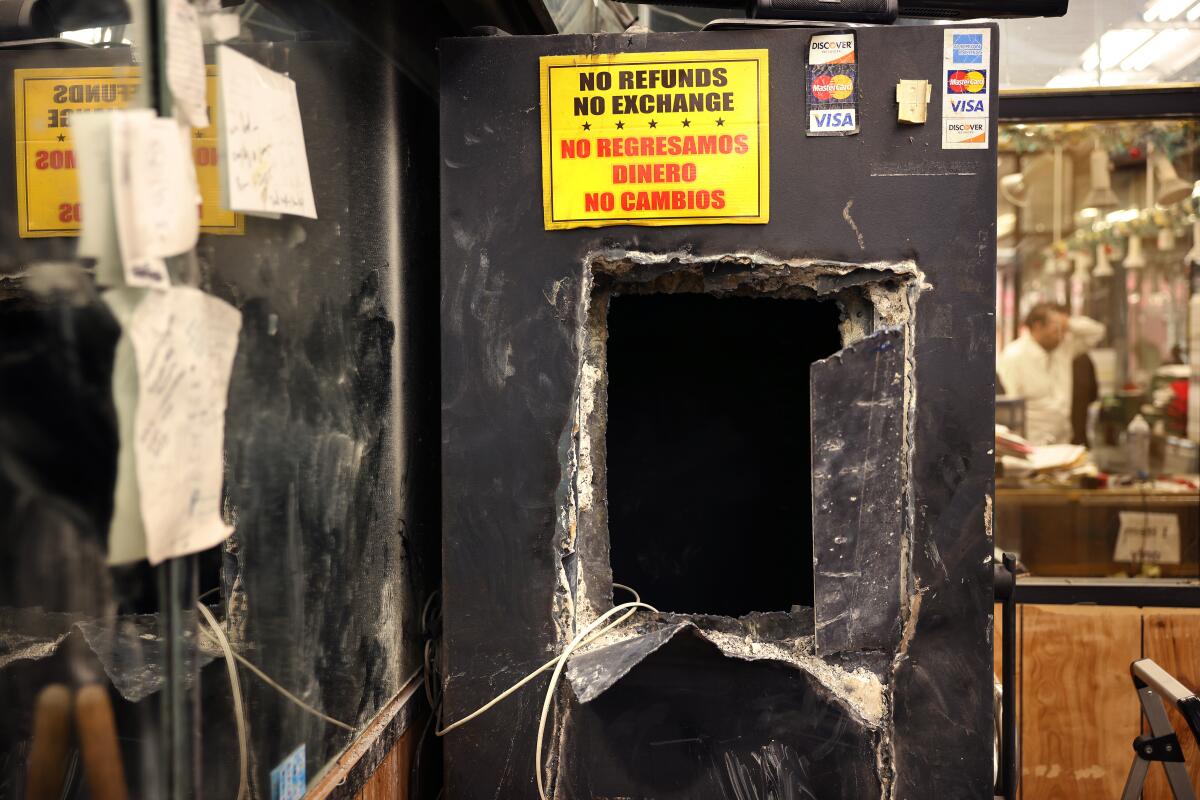 Los Angeles, Ca April 16, 2025 - The thieves cut a hole in the safe