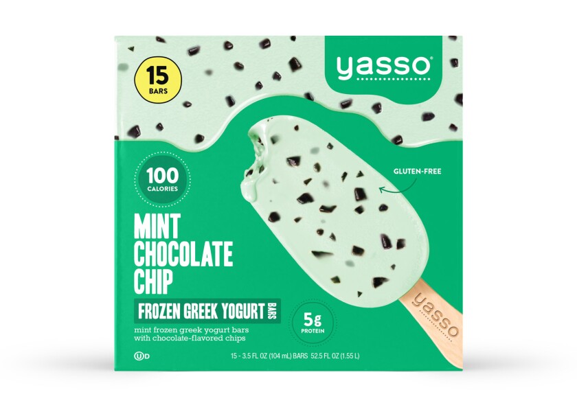 Costco carries Yasso bars in mint chocolate chip flavor.