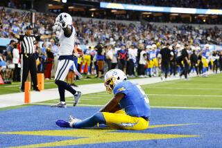 Chargers Joshua Palmer reacts to a missed touchdown opportunity against the Dallas Cowboys.