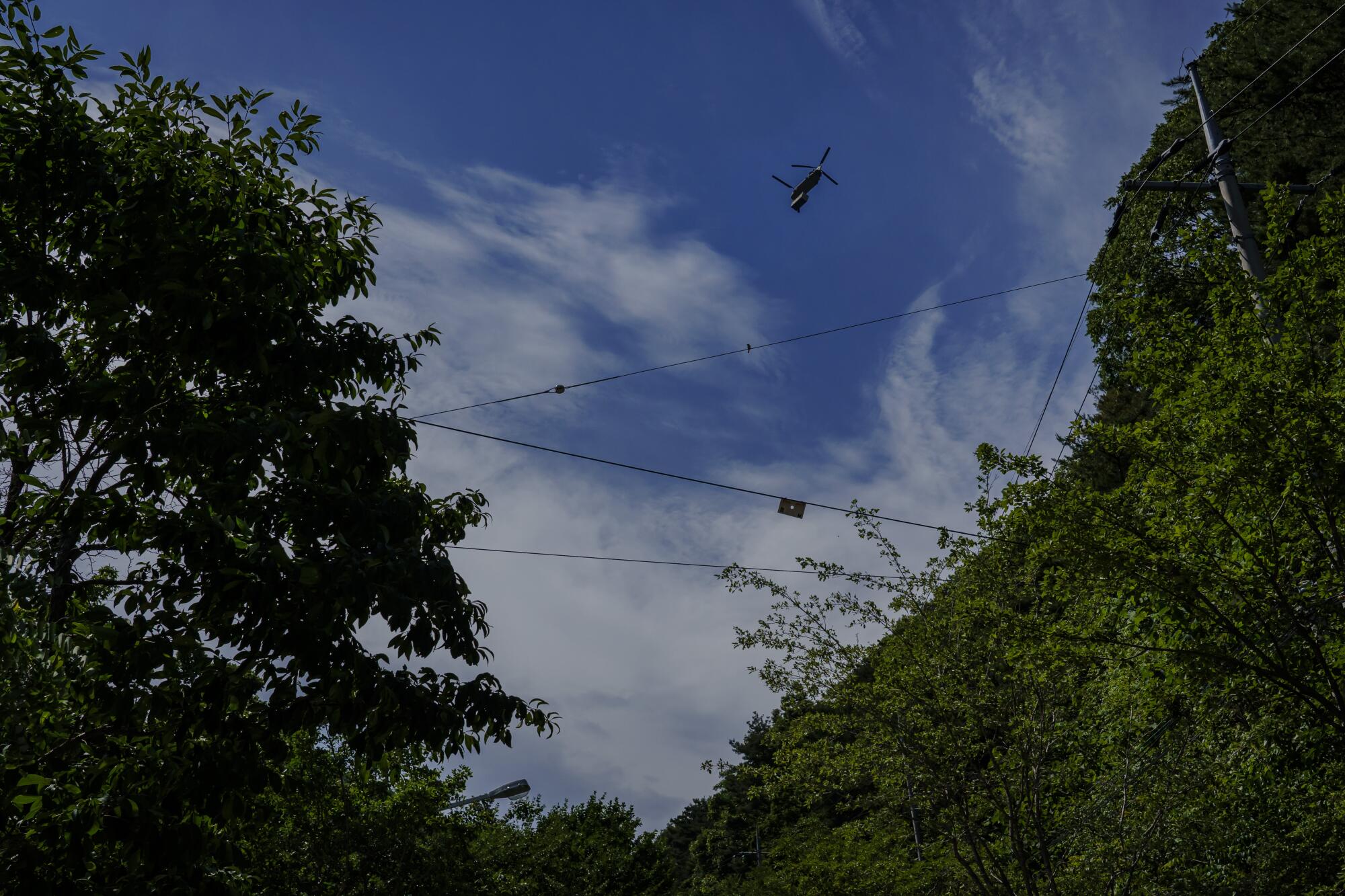 A military transport helicopter over Terminal High Altitude Area Defense (THAAD) base in Seongju.