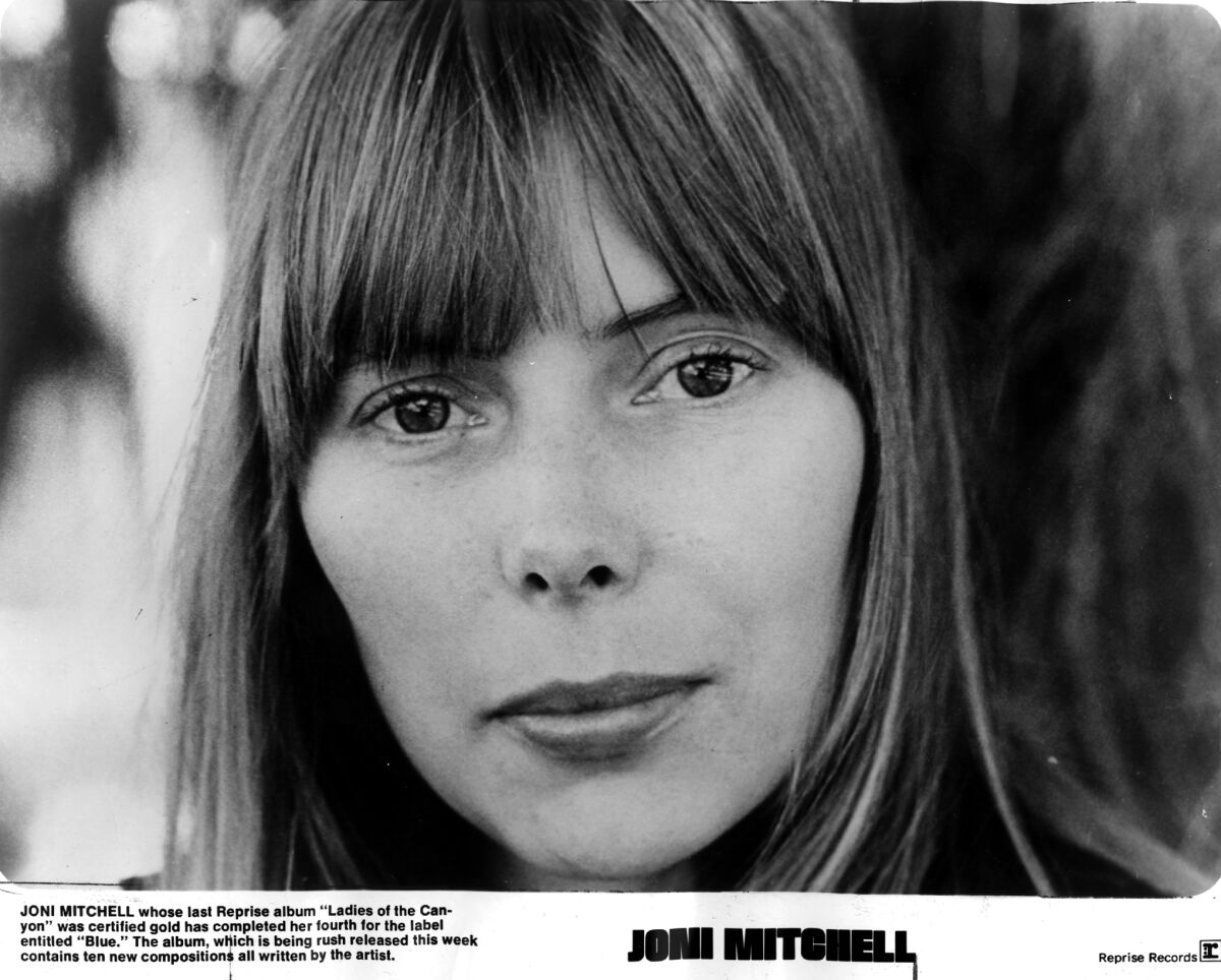 A record company promotional photo for Joni Mitchell shows the Canadian singer and songwriter in 1971 shortly before her acclaimed album "Blue" was released.