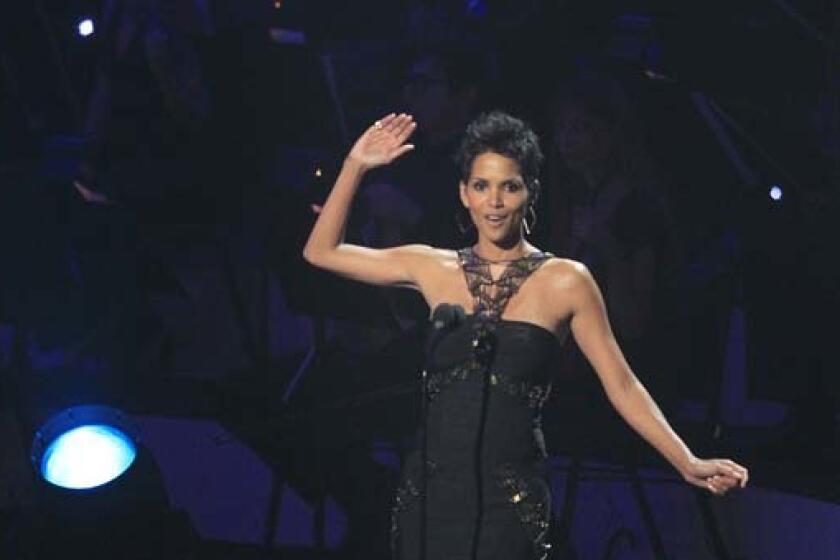 Halle Berry tapes a salute to Whitney Houston last year at the Nokia Theater in Los Angeles.