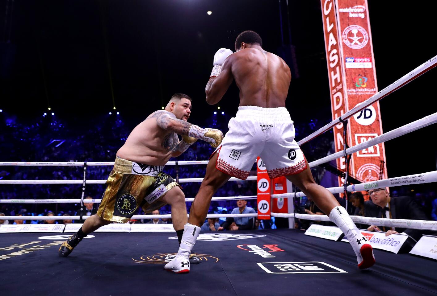 Anthony Joshua dodges a punch from Andy Ruiz Jr. during their heavyweight title fight on Dec. 7 in Diriyah, Saudi Arabia.