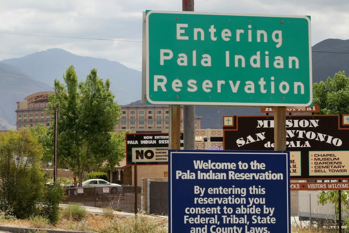 View of signage along westbound Highway 76 approaching the Pala Casino and hotel resort. — Charlie Neuman