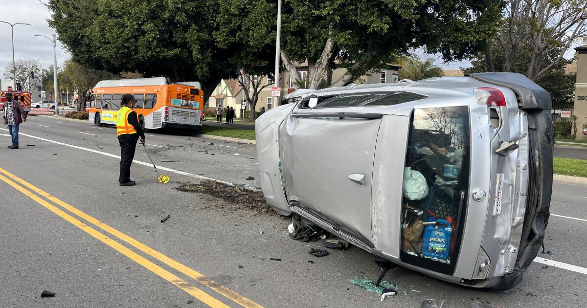 At least 14 hurt as MTA bus is part of multi-vehicle 'rollover collision' in South L.A.
