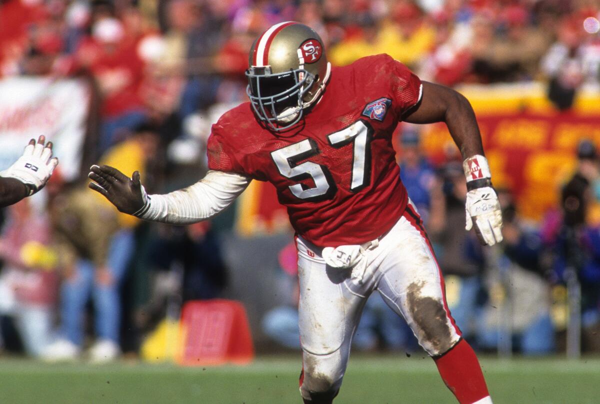 San Francisco 49ers linebacker Rickey Jackson during a playoff game against the Dallas Cowboys in January 1995.