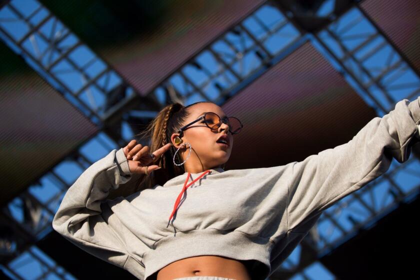 Tinashe performs at the HARD Summer Music Festival on Sunday, August 6, 2017. (Jenna Schoenefeld / For the Los Angeles Times)
