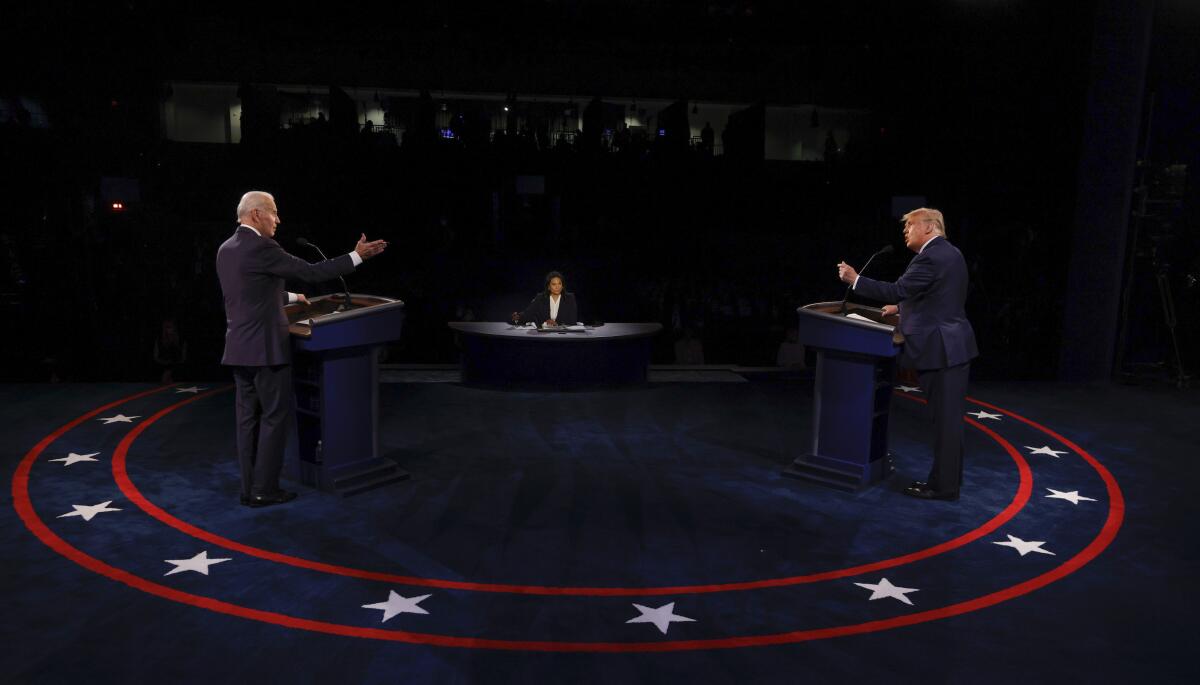 Joe Biden and Donald Trump participate in their final presidential debate of 2020 in Nashville, Tenn.