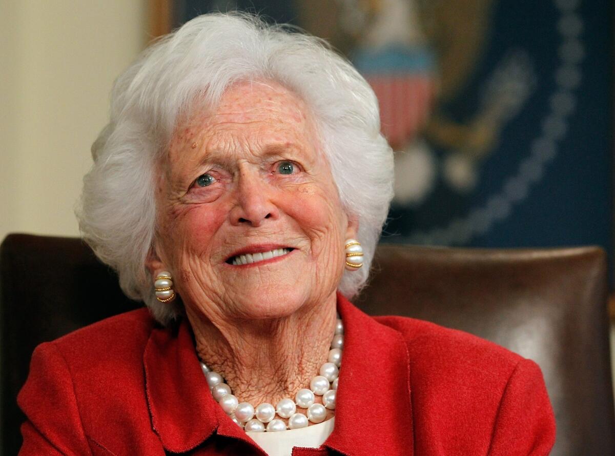 Barbara Bush, shown in 2012, was discharged from Houston Methodist Hospital on Saturday morning after six days of treatment for pneumonia.