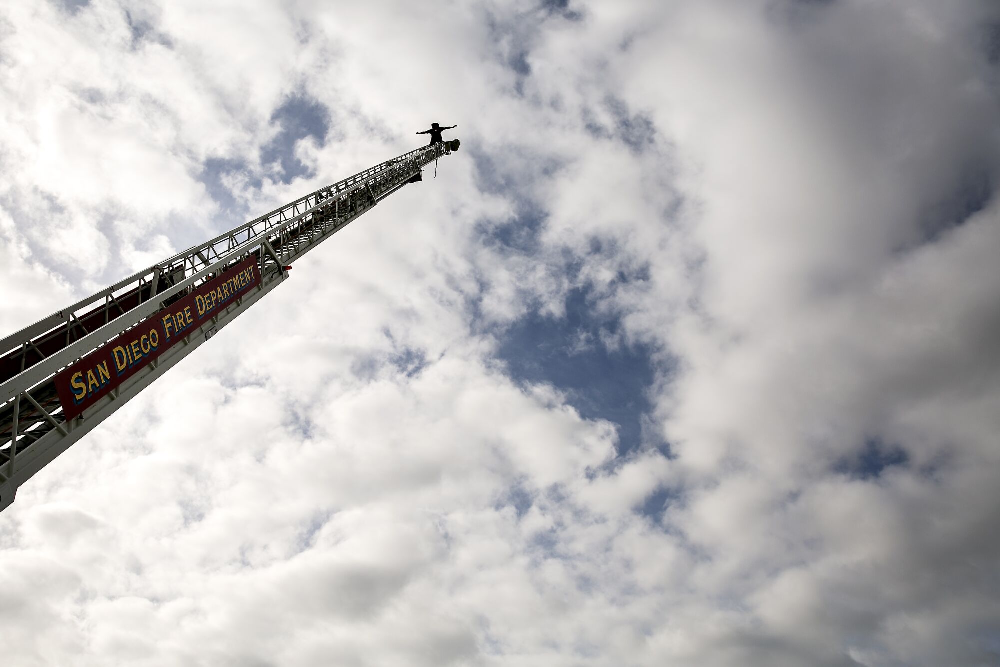 Recruits in the San Diego Fire-Rescue Department's 87th academy must scale a 105-foot ladder that's set at a 60-degree angle on the back of a fire truck. When they reach the top, they have to lean back -- "trust your equipment," an instructor tells them repeatedly -- and shout their academy's motto: "With Pride We Fight!"