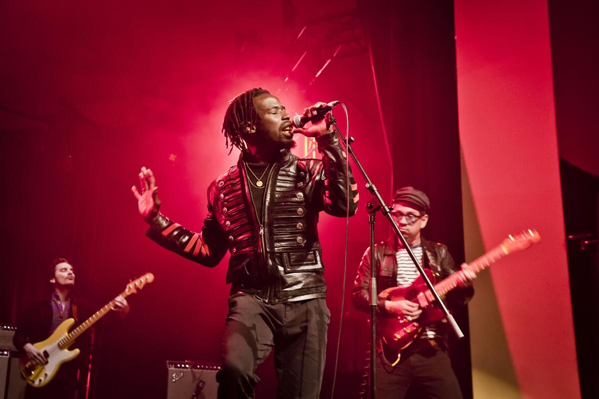 (L-R) Eric Burton and Adrian Quesada of the Black Pumas perform in February 19, 2020 in Berlin, Germany.