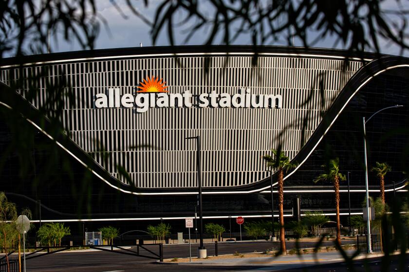 LAS VEGAS, NV - AUGUST 28: Allegiant Stadium the new home of Las Vegas Raiders on Friday, Aug. 28, 2020 in Las Vegas, NV. Raiders superfans continue to support their team even with them moving to Vegas. (Jason Armond / Los Angeles Times)