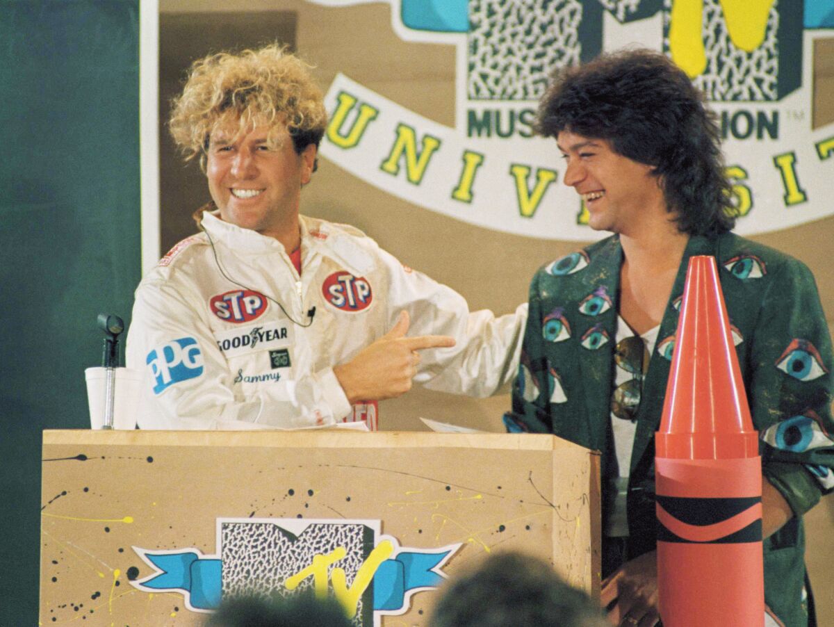 Sammy Hagar, left, and Eddie Van Halen in 1985