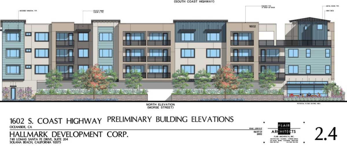 An architectural drawing of the condominium project proposed for South Coast Highway, seen from Morse Street.