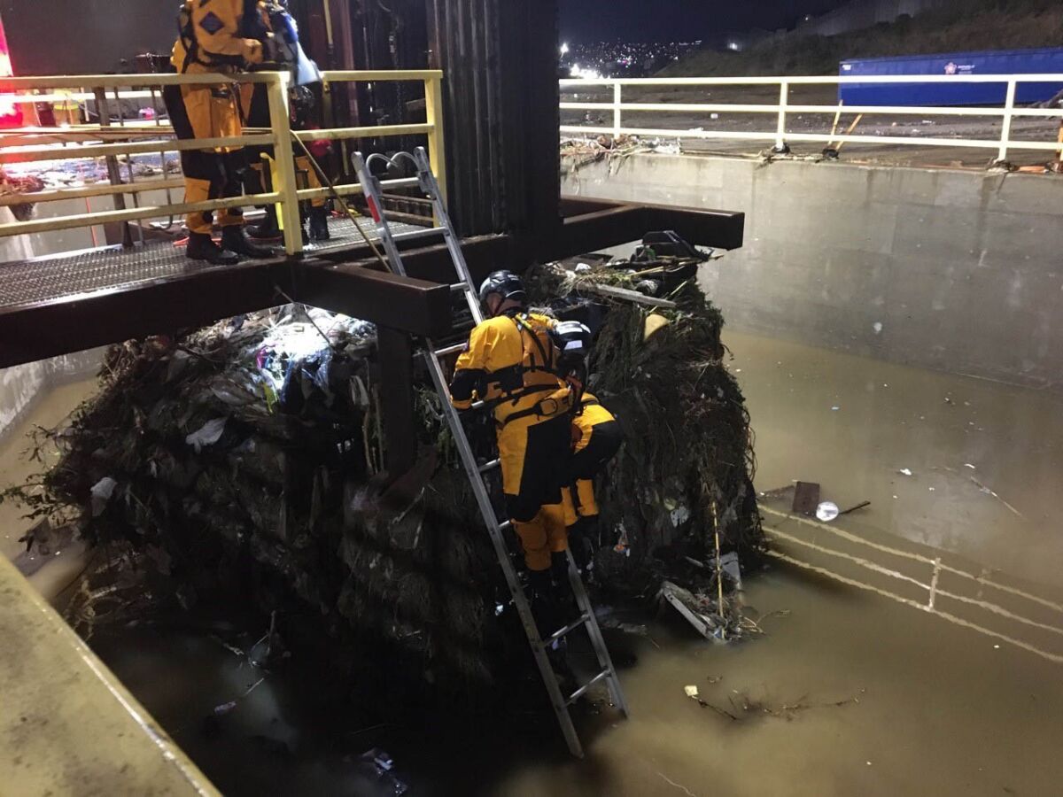 San Diego Fire Rescue worked with Border Patrol to rescue 20 people from a drainage tube about two miles west of the San Ysidro Port of Entry on Thanksgiving night, after they tried to enter the country illegally and became trapped in rushing water.