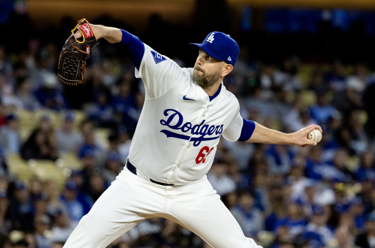 Dodgers starting pitcher James Paxton delivers against the San Francisco Giants at Dodger Stadium.