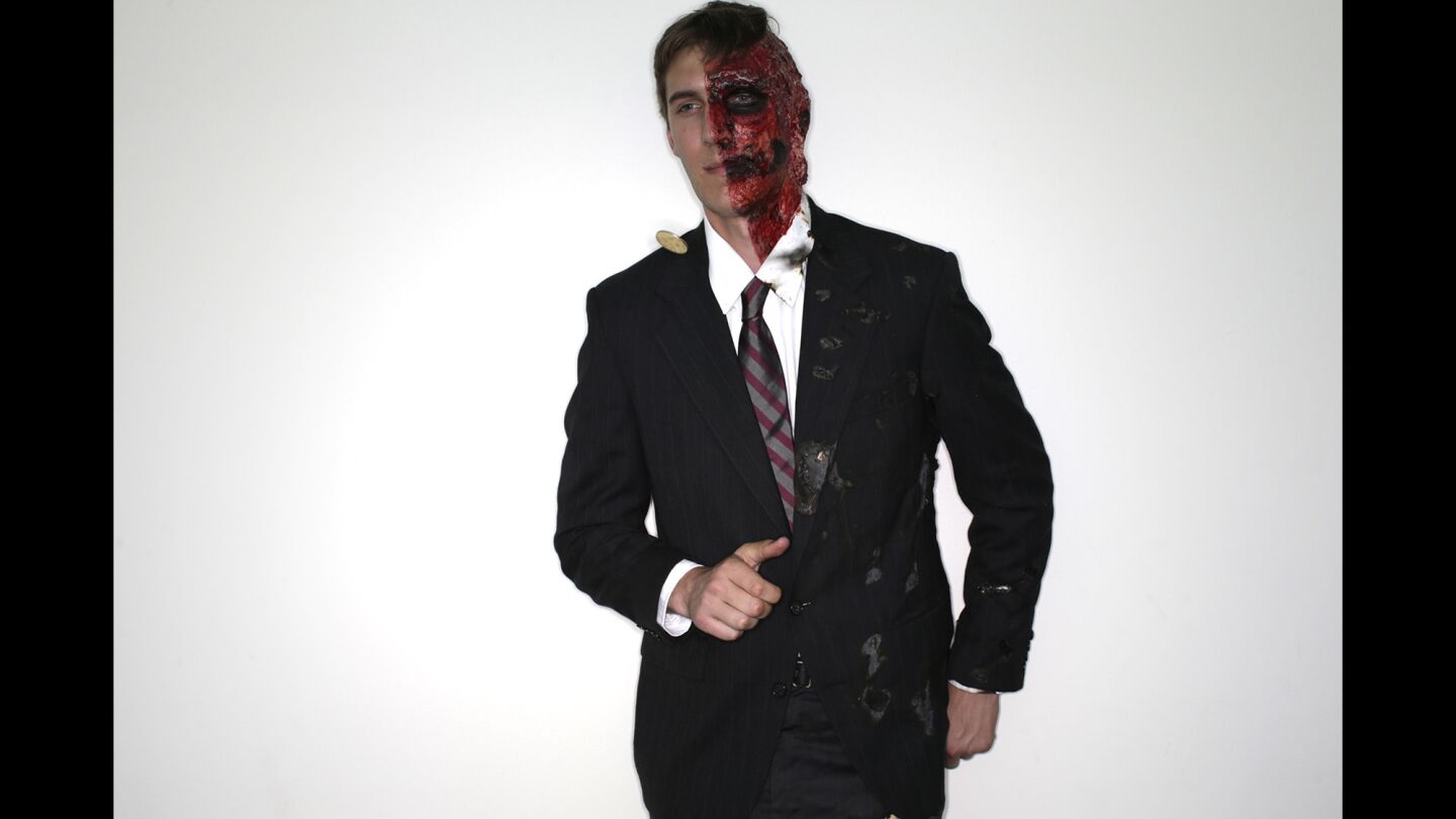 Cosplayer Tyler Kluska as Two Face from Batman at Comic Con 2016.